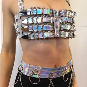 Holographic Harness Bra w/ matching Belt & Choker